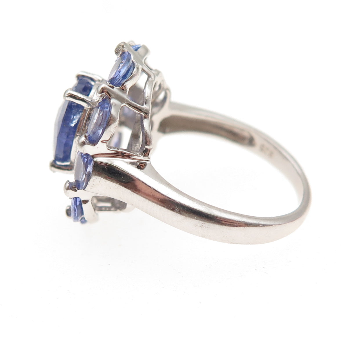 925 Sterling Silver Real Oval-Cut Tanzanite & Round-Cut White Topaz Ring Size 6