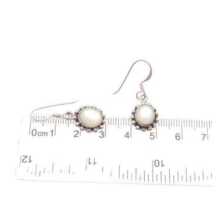 925 Sterling Silver Vintage Real MOP Beaded Dangle Earrings
