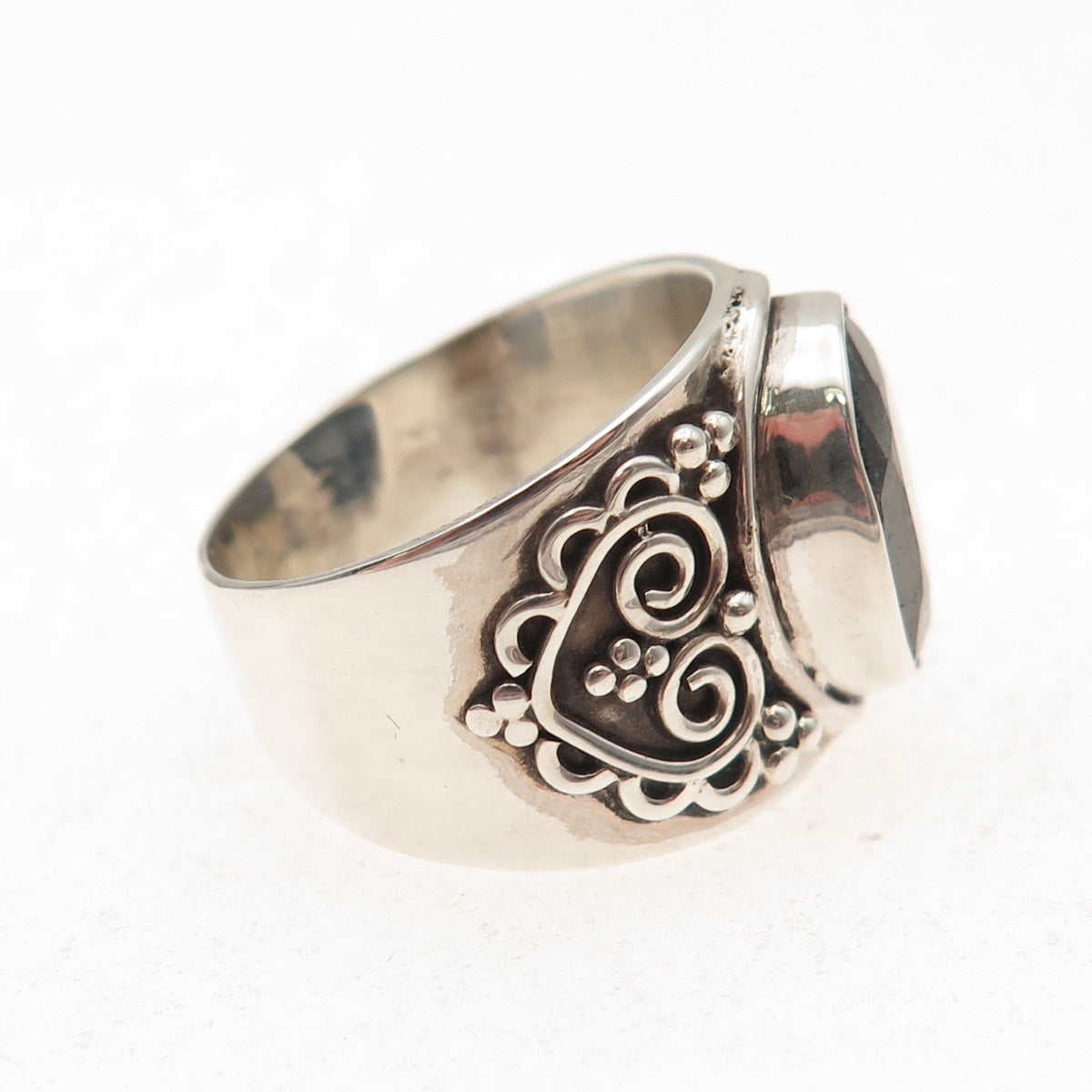 Samuel Benham Sterling Silver Vintage Real Black Sapphire Heart Ring Size 7.25