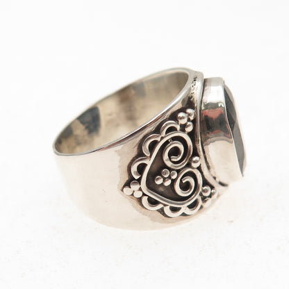 Samuel Benham Sterling Silver Vintage Real Black Sapphire Heart Ring Size 7.25