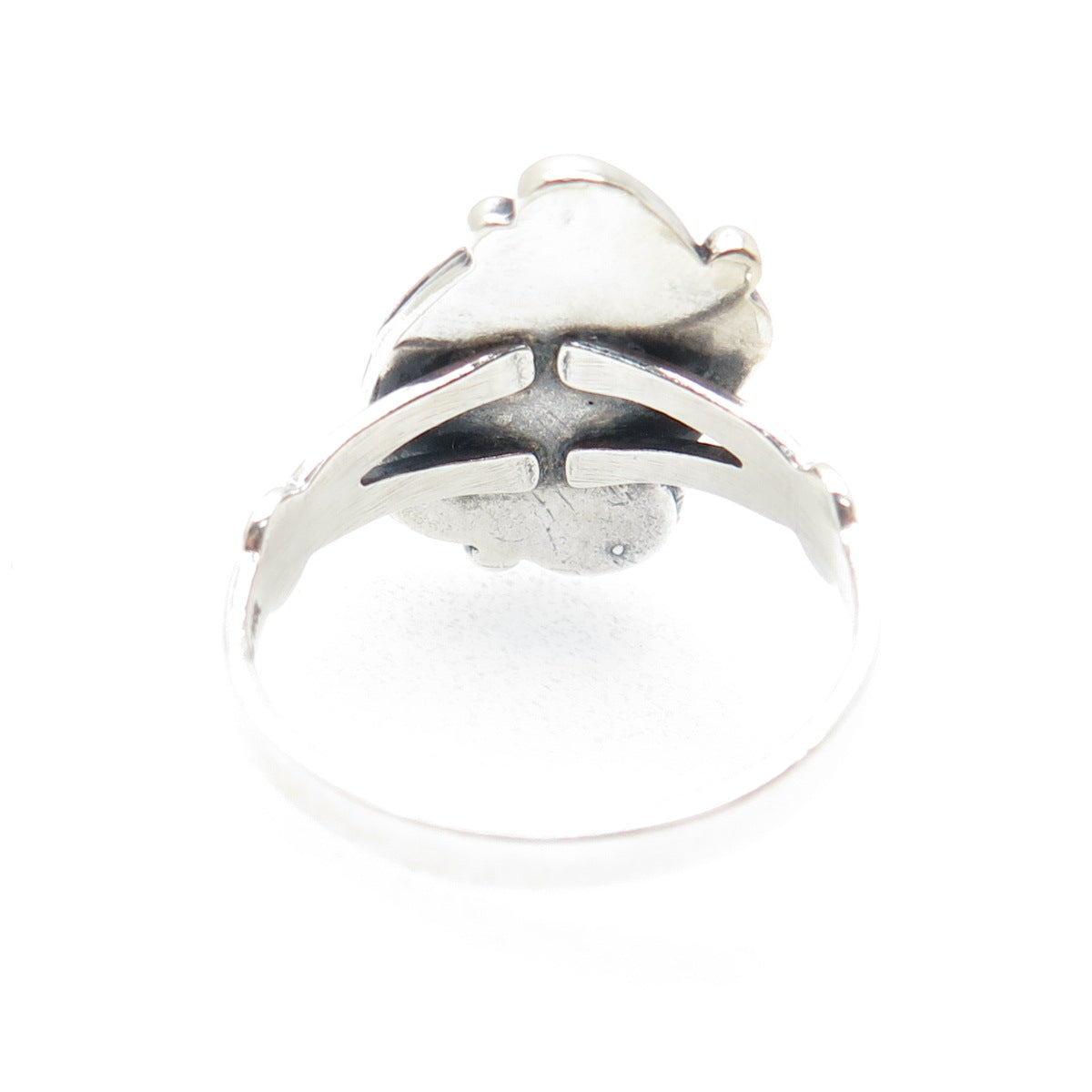 WHEELER MFG CO Old Pawn Sterling Silver Vintage MOP Flower Feather Ring Size 7.5