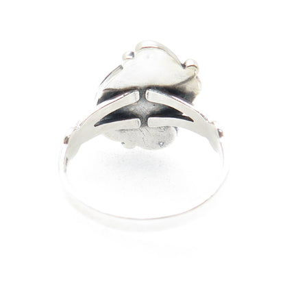 WHEELER MFG CO Old Pawn Sterling Silver Vintage MOP Flower Feather Ring Size 7.5
