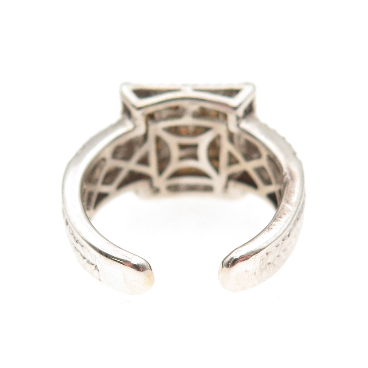 925 Sterling Silver Real Round-Cut Cognac Diamond Adjustable Ring Size 6.75