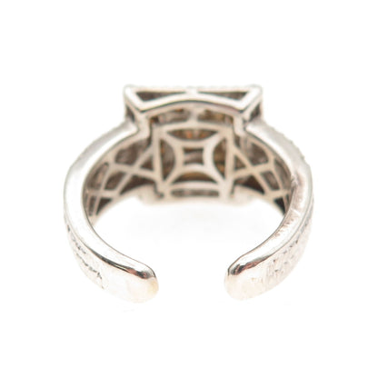 925 Sterling Silver Real Round-Cut Cognac Diamond Adjustable Ring Size 6.75