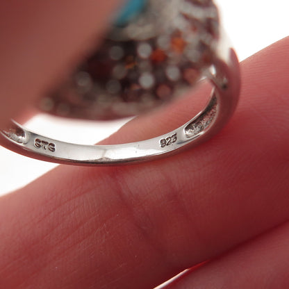 Chuck Clemency Sterling Silver Real Turquoise Red Garnet White Topaz Ring Size 8