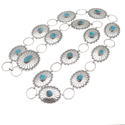 Nelson Garcia Kewa Old Pawn 925 Sterling Vintage Turquoise Concho Necklace 36"