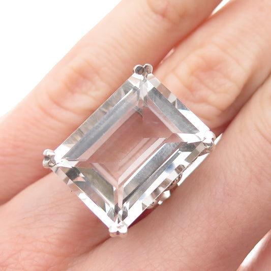 925 Sterling Silver Vintage Real Light-Color Praisolite Engagement Ring Size 5.5