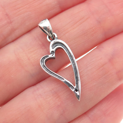 Ken Crafts 925 Sterling Silver Vintage Modernist Heart Charm Pendant
