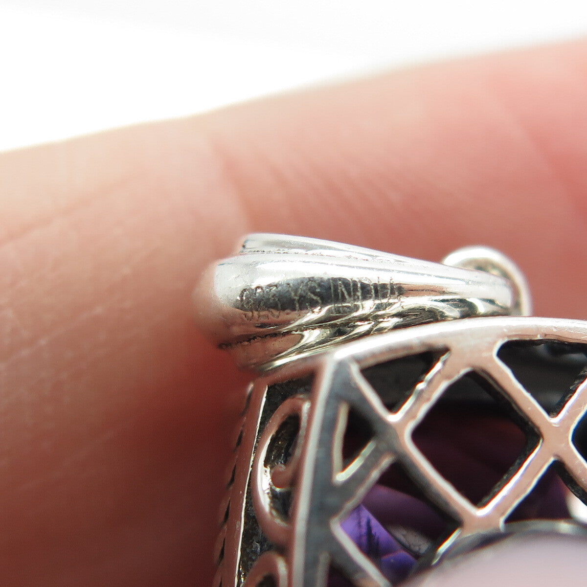 925 Sterling Silver Real Elongated Cushion-Cut Amethyst Pendant