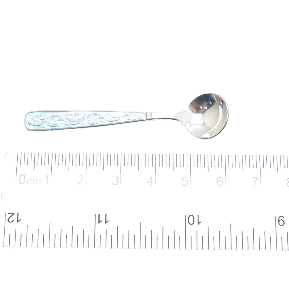 MEKA 925 Sterling Silver Vintage Denmark Guilloche Enamel Salt & Spices Spoon