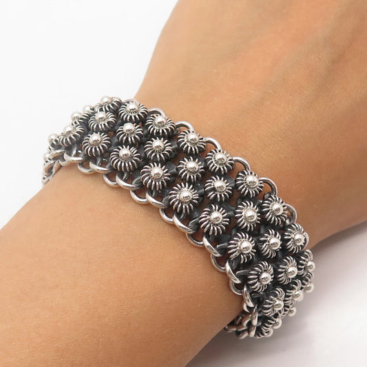 925 Sterling Silver Vintage Cannetille Floral Bracelet 7.25"