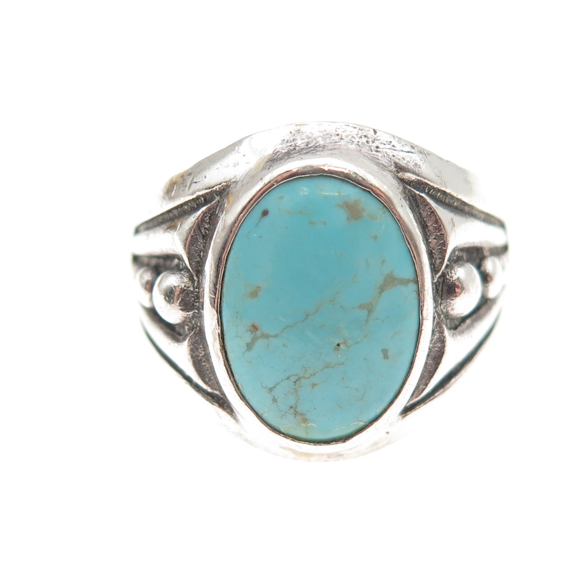 Old Pawn Sterling Silver Vintage Southwestern Turquoise Tribal Ring Size 9.25