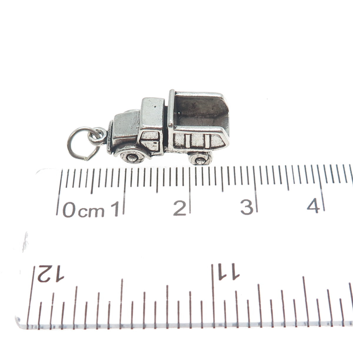 SUN WEST 925 Sterling Silver Vintage Dump Truck Minimalist 3D Charm Pendant