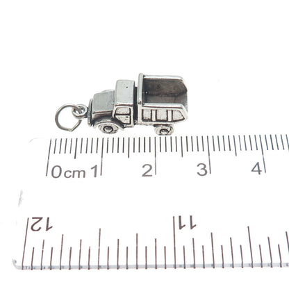 SUN WEST 925 Sterling Silver Vintage Dump Truck Minimalist 3D Charm Pendant