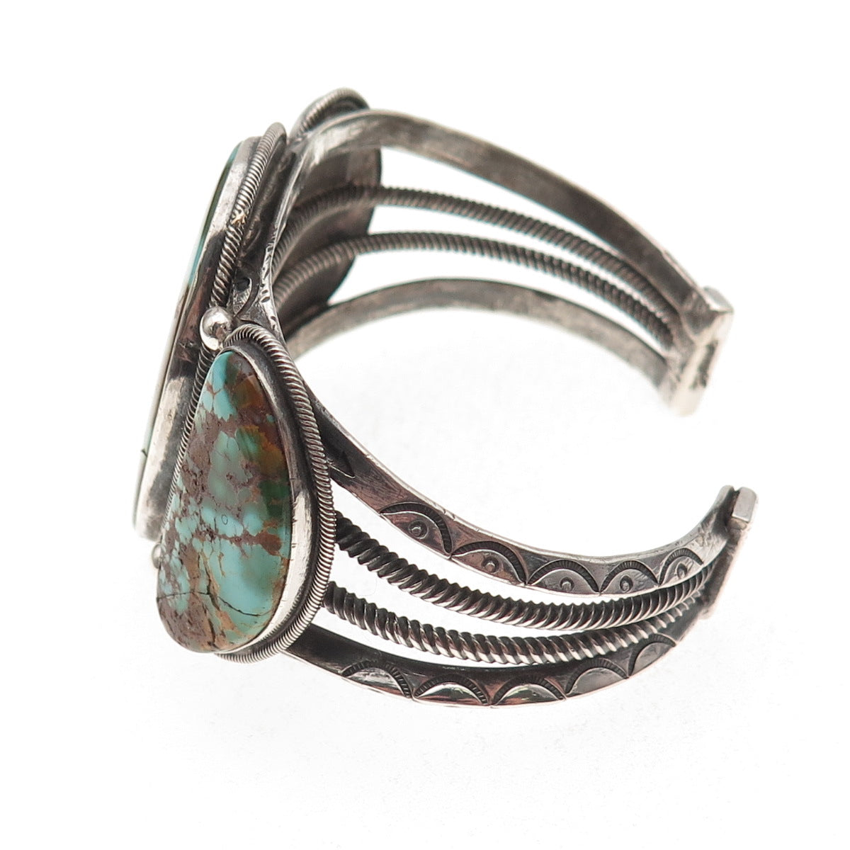 Old Pawn Sterling Silver Vintage Turquoise Heavy 77.0g Adjustable Bracelet 6.75"