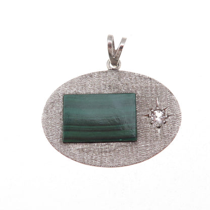 Daito S.A. Sterling Silver Vintage Mexico Real Malachite & C Z Modernist Pendant