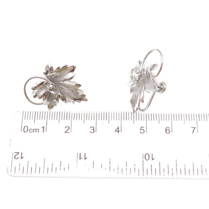 Carl Art Sterling Silver Antique Art Deco Rhinestone Floral Screw Back Earrings