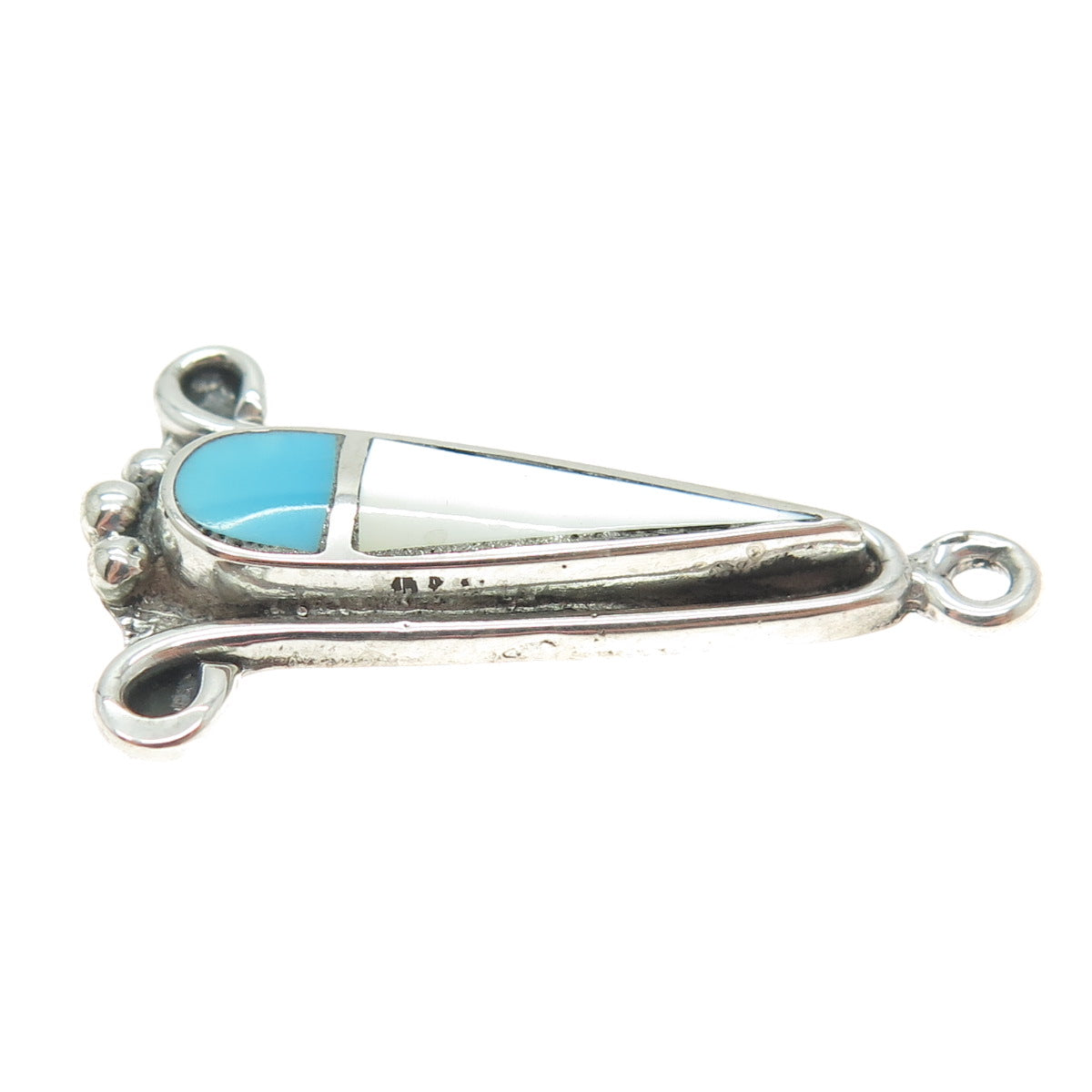 Old Pawn 925 Sterling Silver Southwestern Turquoise & MOP Squash Blossom Pendant