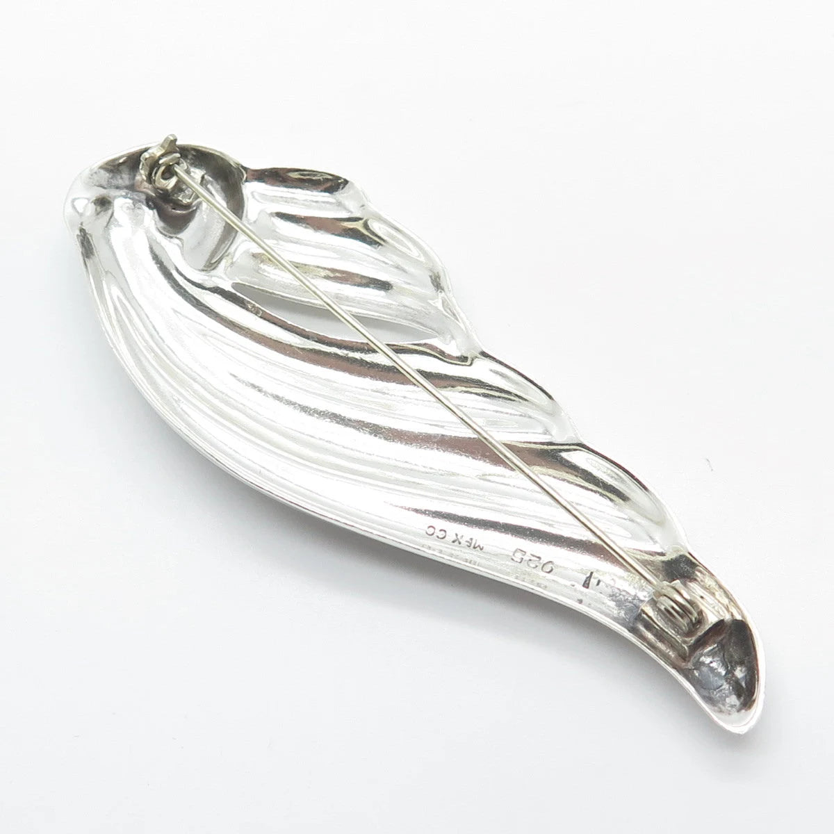 925 Sterling Silver Vintage Mexico Ribbed Abstract Wing Pin Brooch