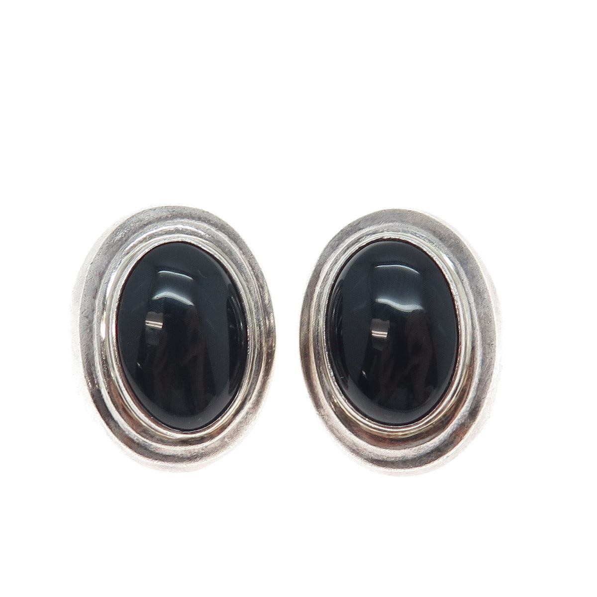 925 Sterling Silver Vintage Mexico Real Black Onyx Oxidized Clip On Earrings