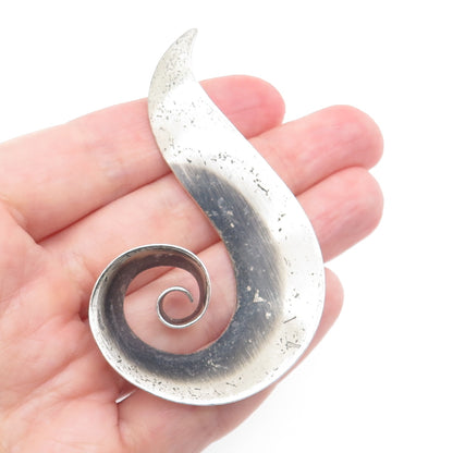 ORB Otto R. Bade 925 Sterling Silver Vintage Modernist Flame Oxidized Pin Brooch