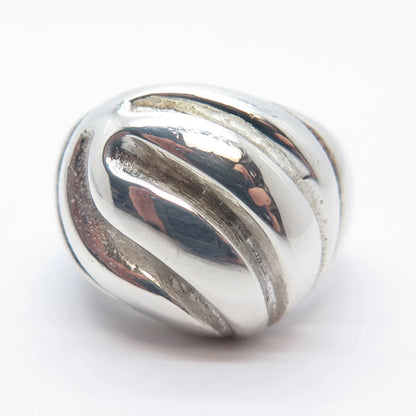 925 Sterling Silver Vintage Ribbed Domed Ring Size 6