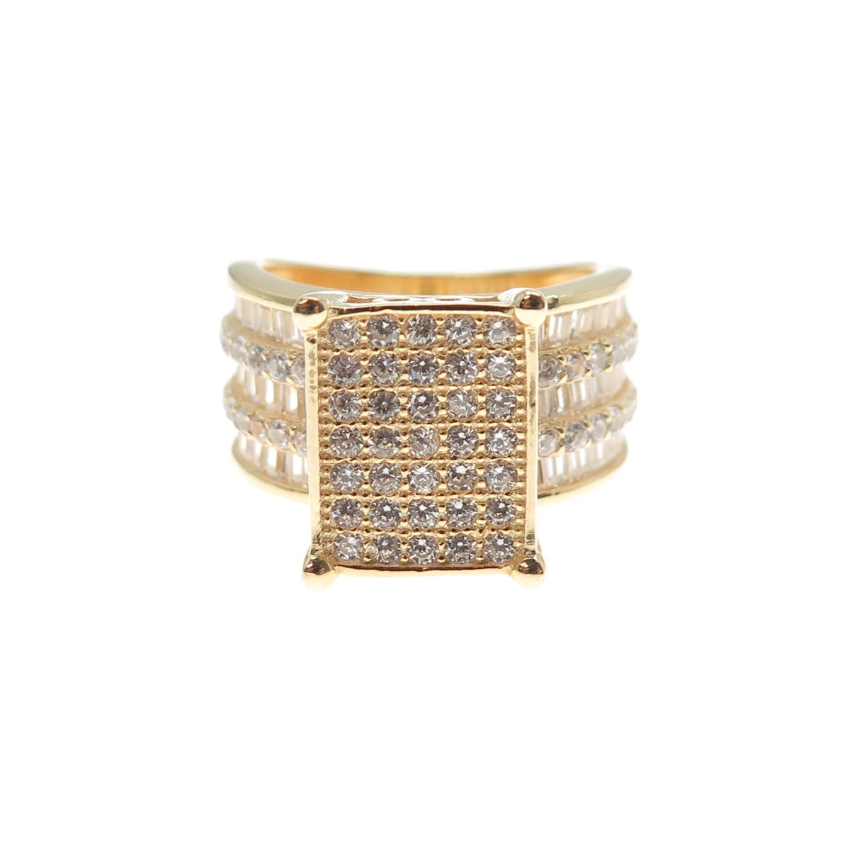 925 Sterling Silver Gold Plated Round & Emerald-Cut C Z Ring Size 6.25