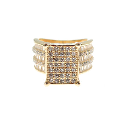 925 Sterling Silver Gold Plated Round & Emerald-Cut C Z Ring Size 6.25