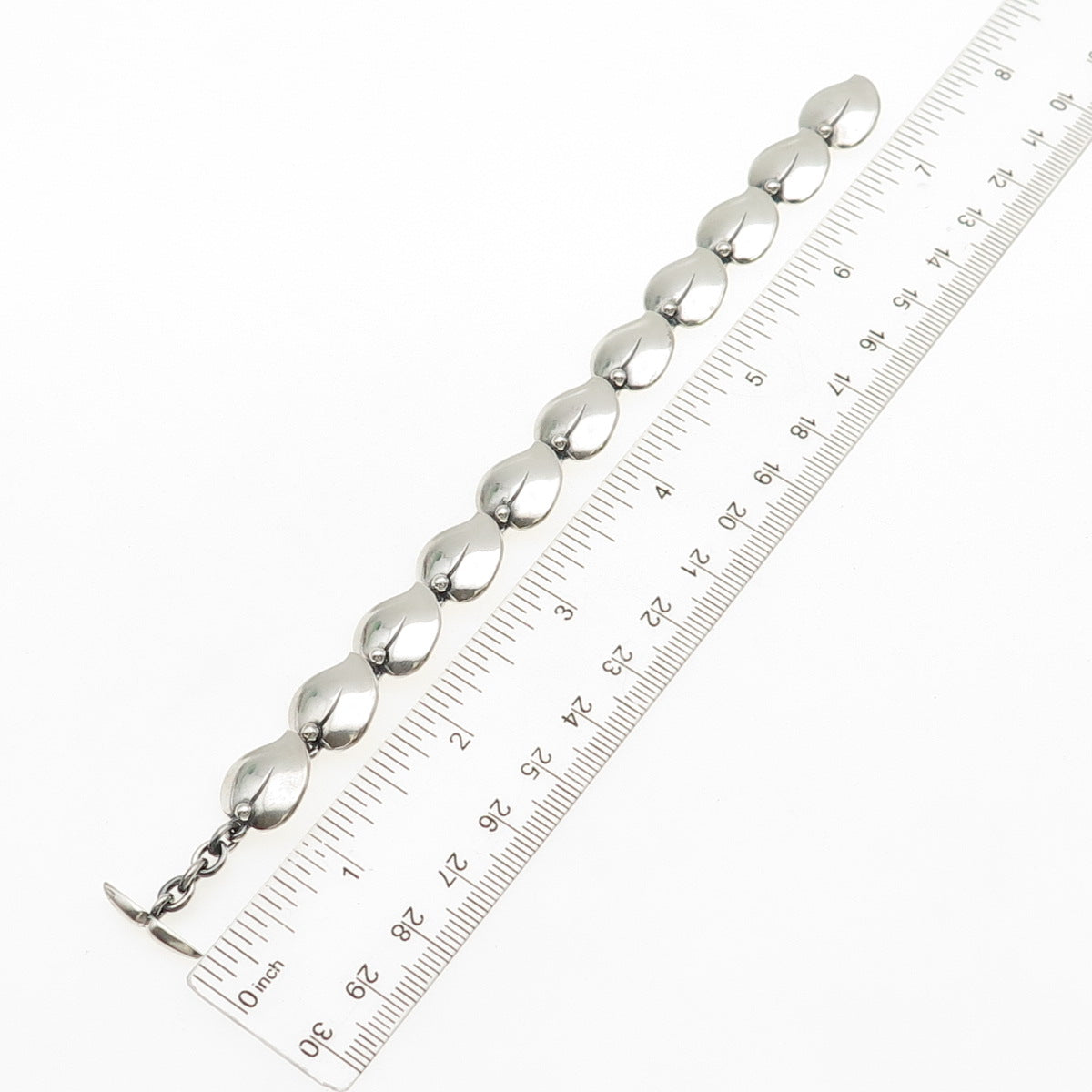 830 Silver Vintage Modernist Floral Heart Link Oxidized Bracelet 7"