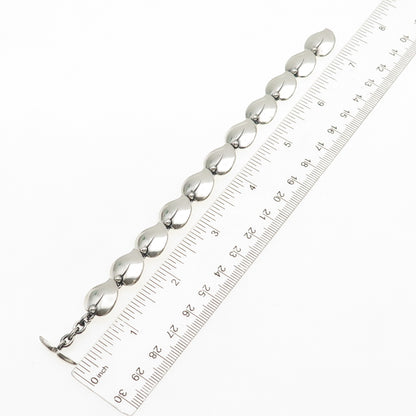 830 Silver Vintage Modernist Floral Heart Link Oxidized Bracelet 7"