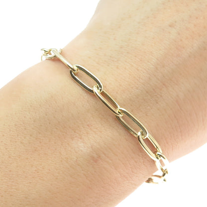 925 Sterling Silver Gold Plated Paperclip Link Bracelet 6.75"