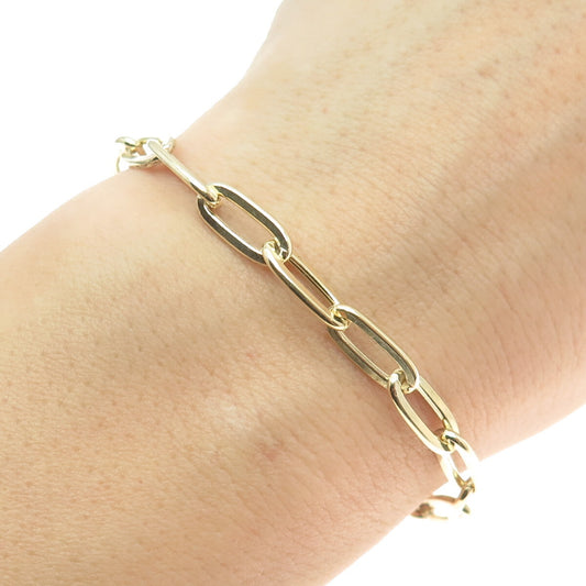 925 Sterling Silver Gold Plated Paperclip Link Bracelet 6.75"