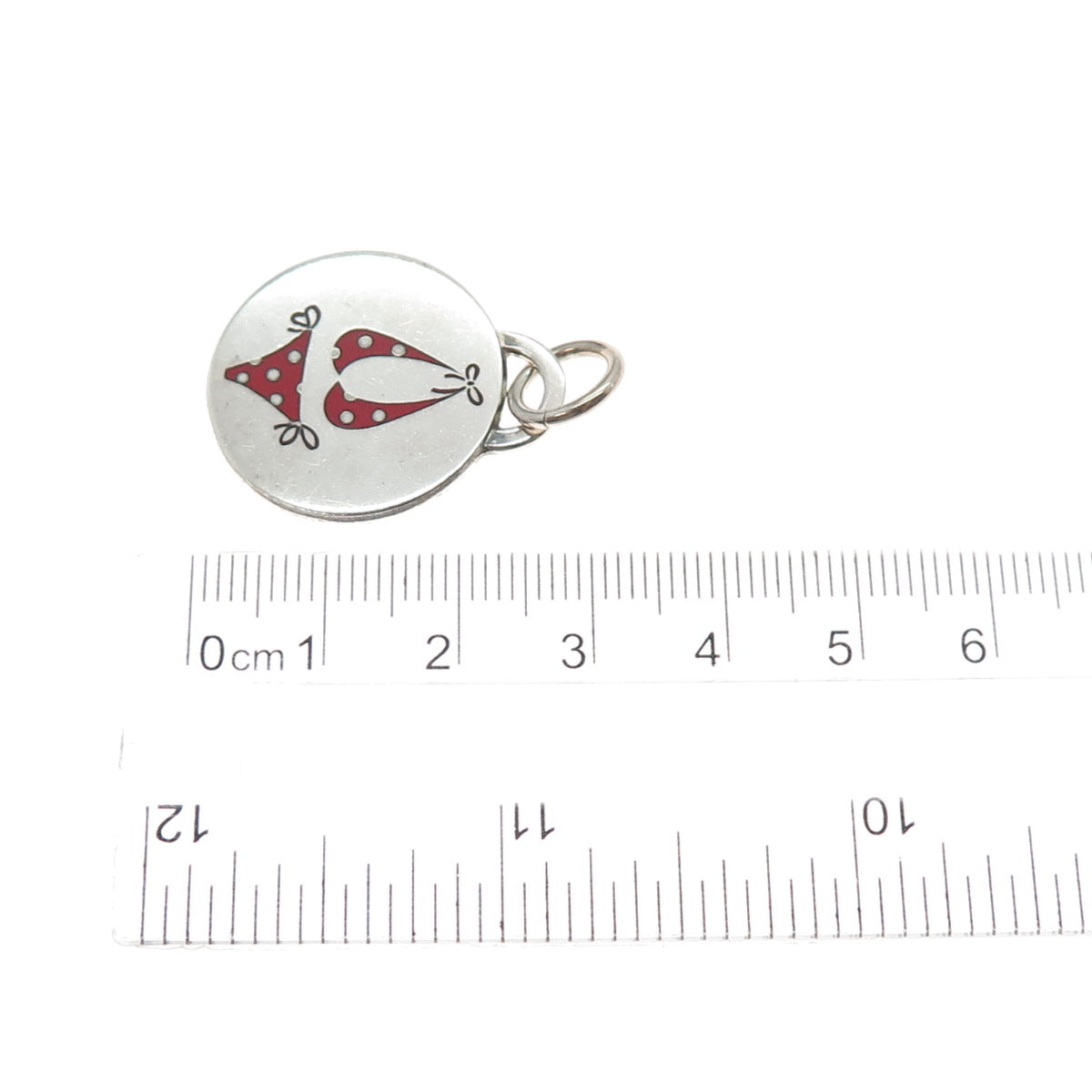 925 Sterling Silver Vintage WW Artisan Red Enamel Bikini Charm Pendant