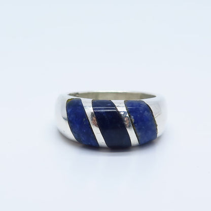 925 Sterling Silver Vintage Mexico Real Sodalite Gemstone Ring Size 7.25