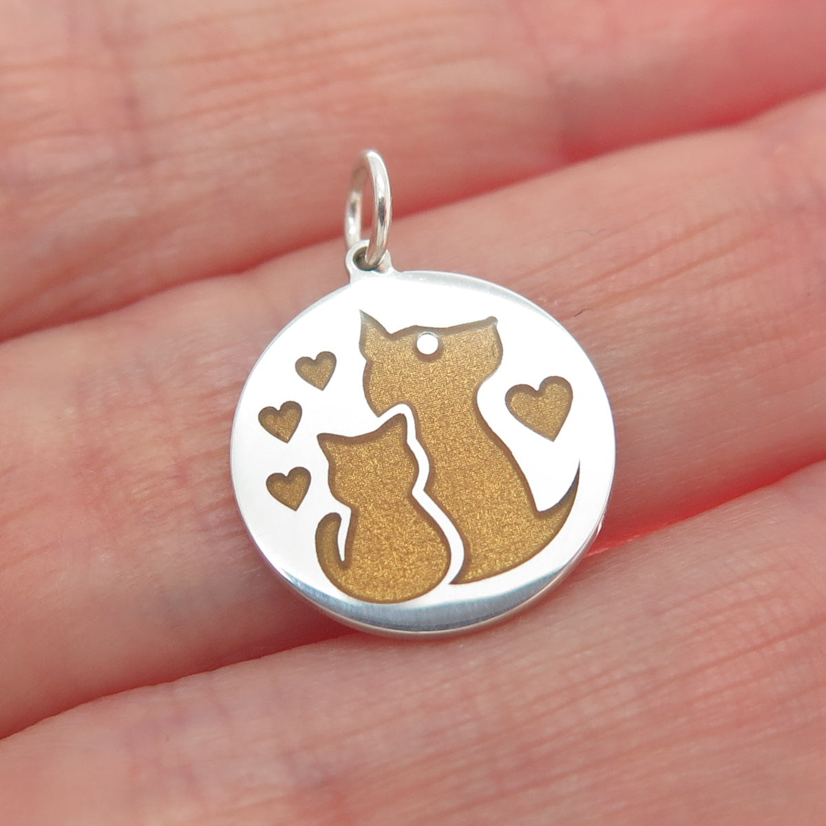 925 Sterling Silver Brown Enamel Dog & Cat Friendship Minimalist Charm Pendant
