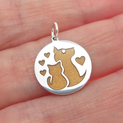 925 Sterling Silver Brown Enamel Dog & Cat Friendship Minimalist Charm Pendant