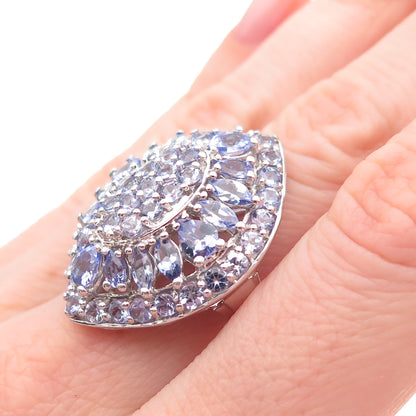 925 Sterling Silver Real Multi-Cut Tanzanite Ring Size 6.75
