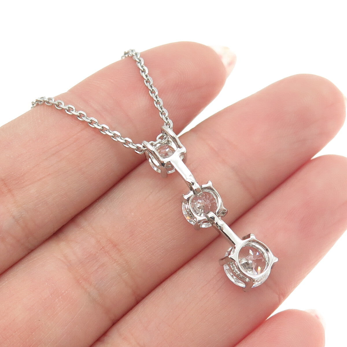 925 Sterling Silver Round-Cut C Z Graduated Drop Cable Chain Necklace 16"