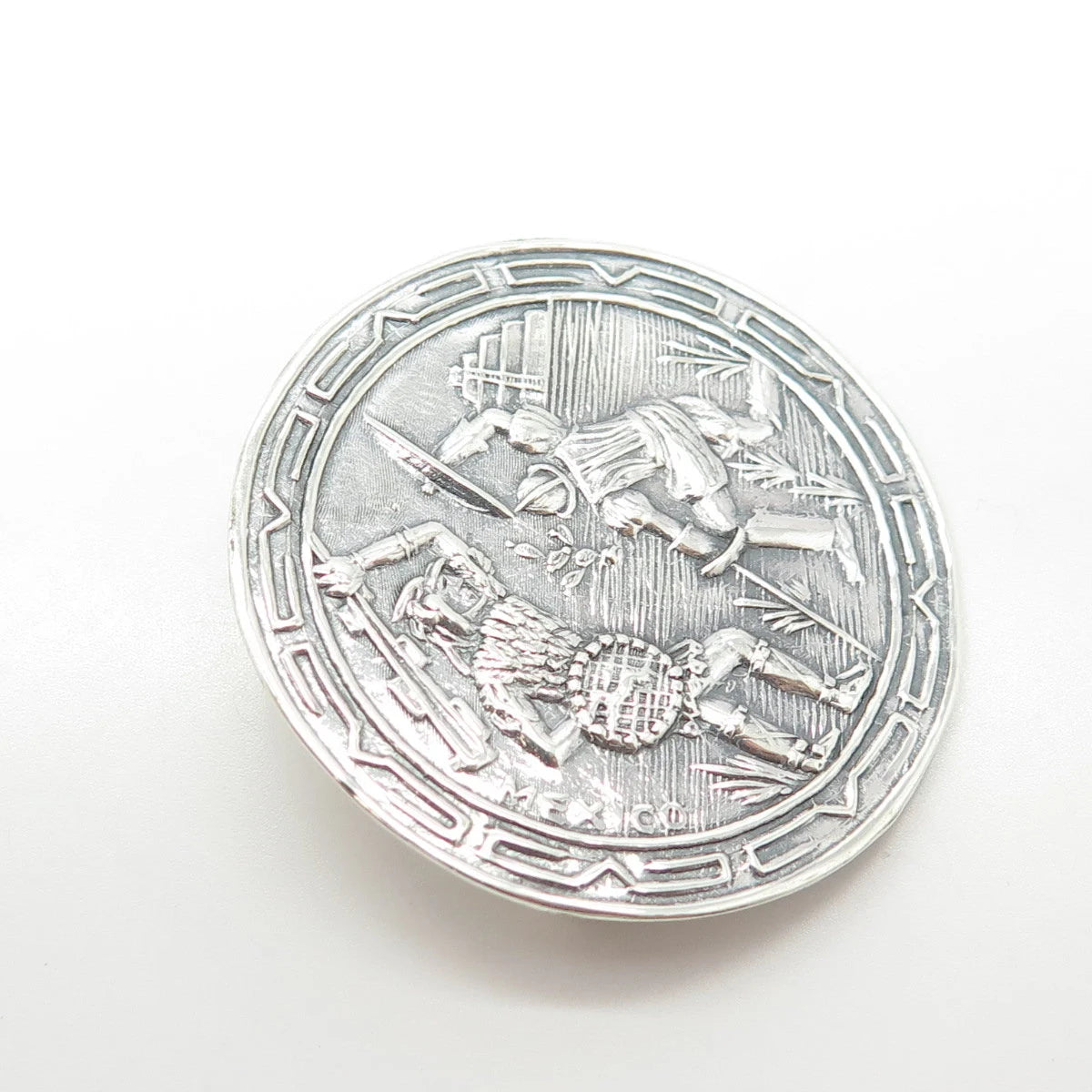 925 Sterling Silver Vintage Mexico Taxco Fight Storyteller Pin Brooch