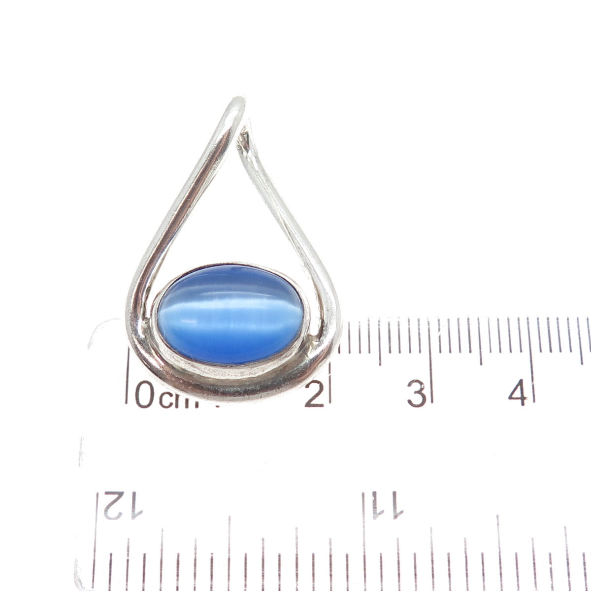 925 Sterling Silver Vintage Optic Fiber Cat's Eye Teardrop Charm Pendant