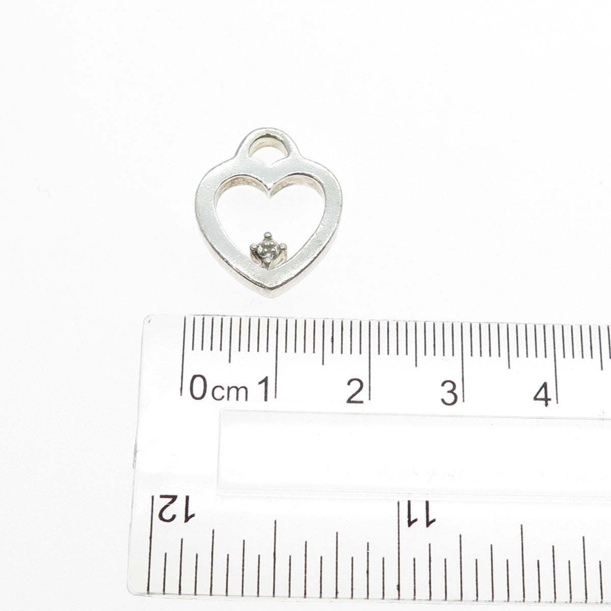 925 Sterling Silver Vintage Real Diamond Accent Heart Minimalist Charm Pendant