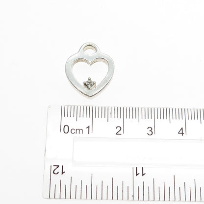 925 Sterling Silver Vintage Real Diamond Accent Heart Minimalist Charm Pendant