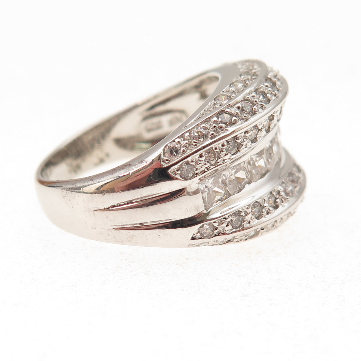 Chapal Zenray 925 Sterling Silver Princess & Round-Cut C Z Ring Size 8