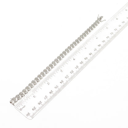 925 Sterling Silver Real Round-Cut Diamond Ribbed Link Bracelet 7.25"