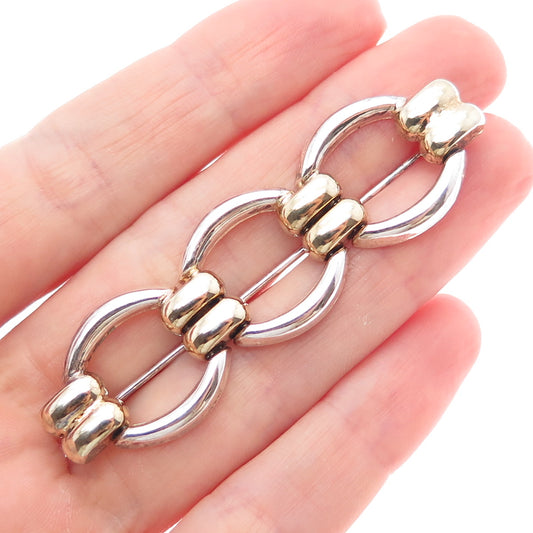 925 Sterling Silver 2-Tone Vintage Italy Modernist Link Pin Brooch