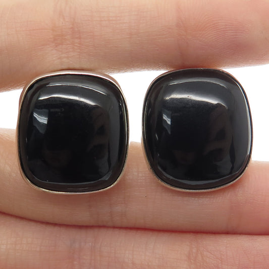 925 Sterling Silver Vintage Real Black Onyx Omega Back Earrings