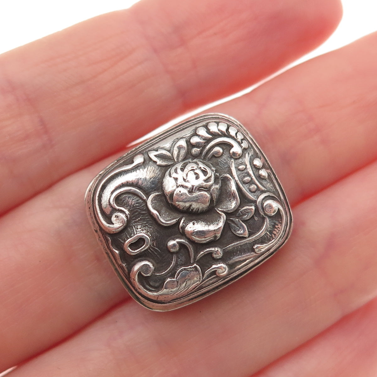 Gorham 925 Sterling Silver Antique Art Deco Floral Oxidized Clip Button #209