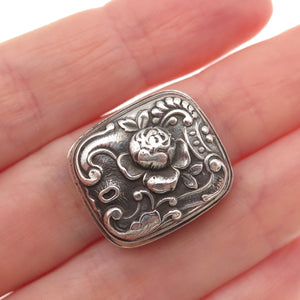 Gorham 925 Sterling Silver Antique Art Deco Floral Oxidized Clip Button #209