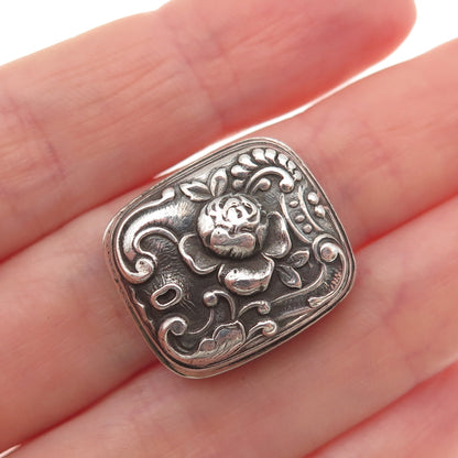 Gorham 925 Sterling Silver Antique Art Deco Floral Oxidized Clip Button #209