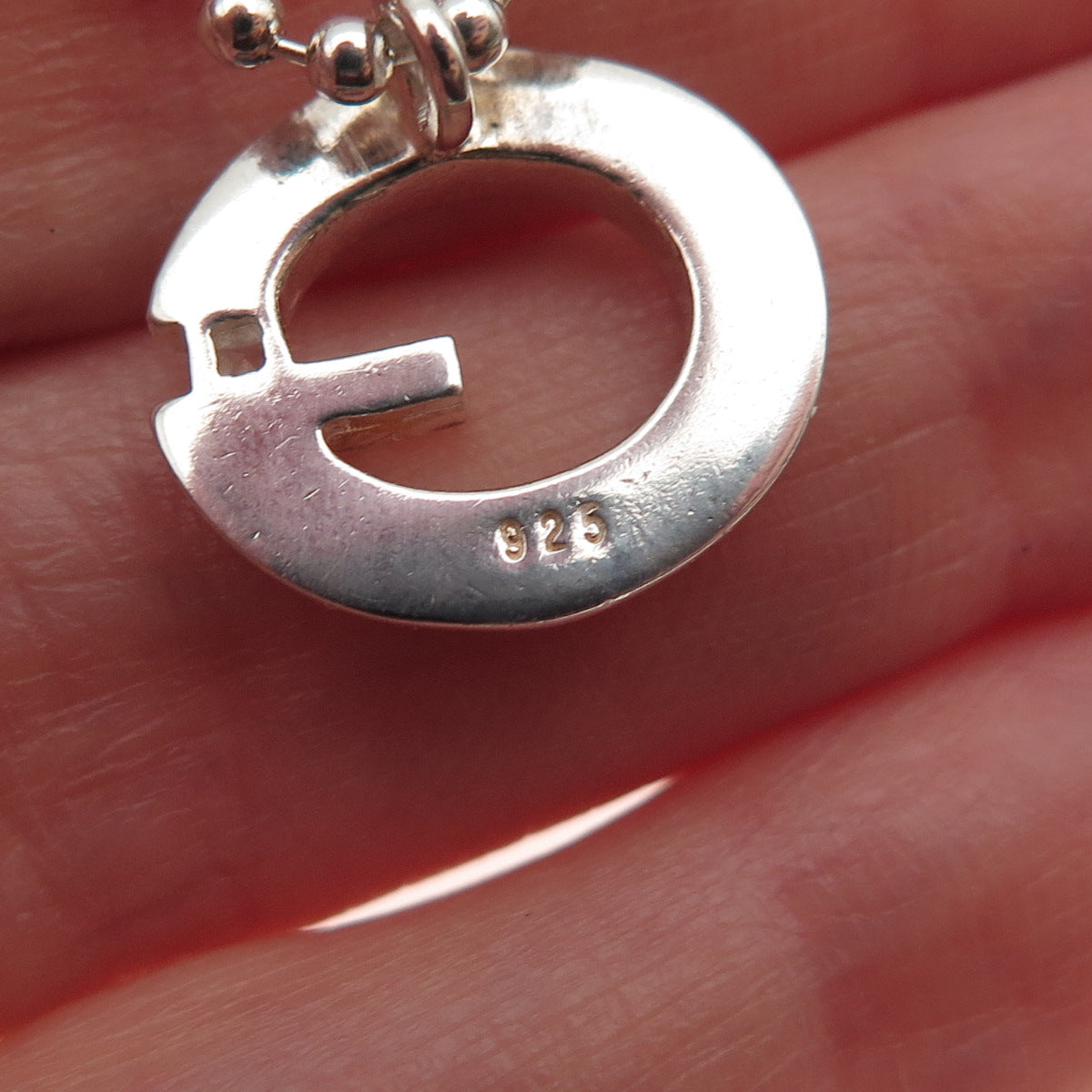 925 Sterling Silver Vintage C Z Letter G Initial Ball Beaded Chain Necklace 16"